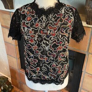 Zara beaded stretch lace top, size S!